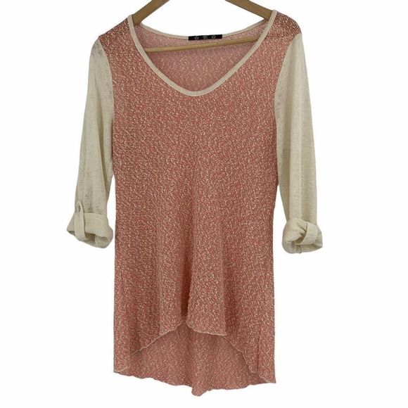 Womans Top M 9676 Nubby Knit Mixed Media Pink - Picture 1 of 7